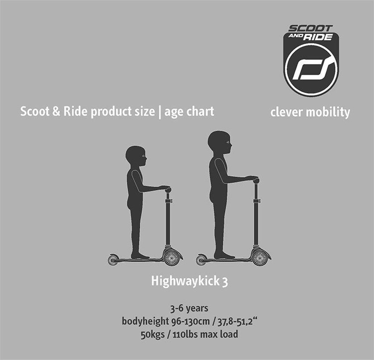 Scoot and Ride Highwaykick 3 LED Tekerlekli Çocuk Scooter Açık Gri 170301-96344 | Toysall