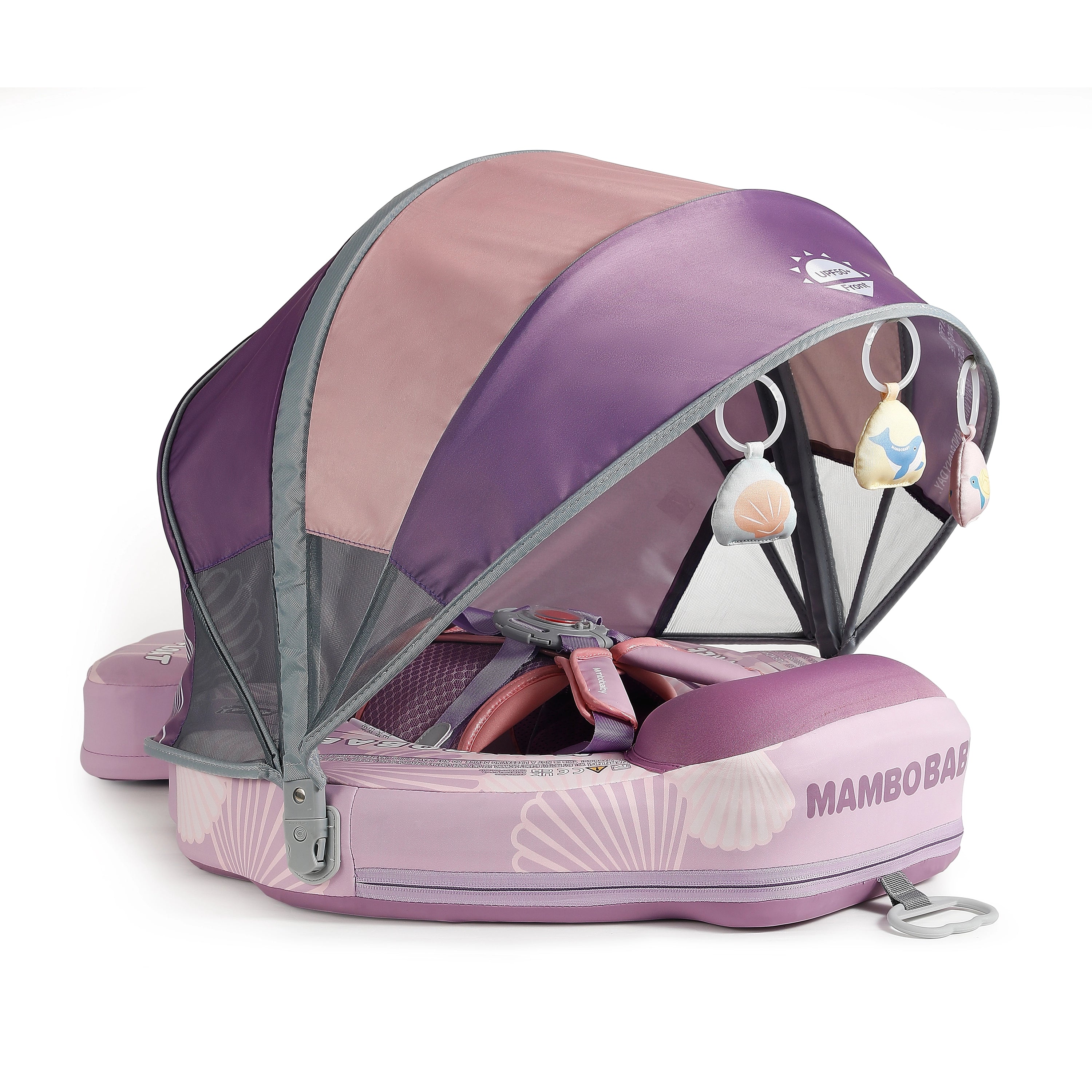 Mambobaby Yüzme Simidi - Purple Seashell, Emniyetli, Gölgelikli ve Ayak Destekli