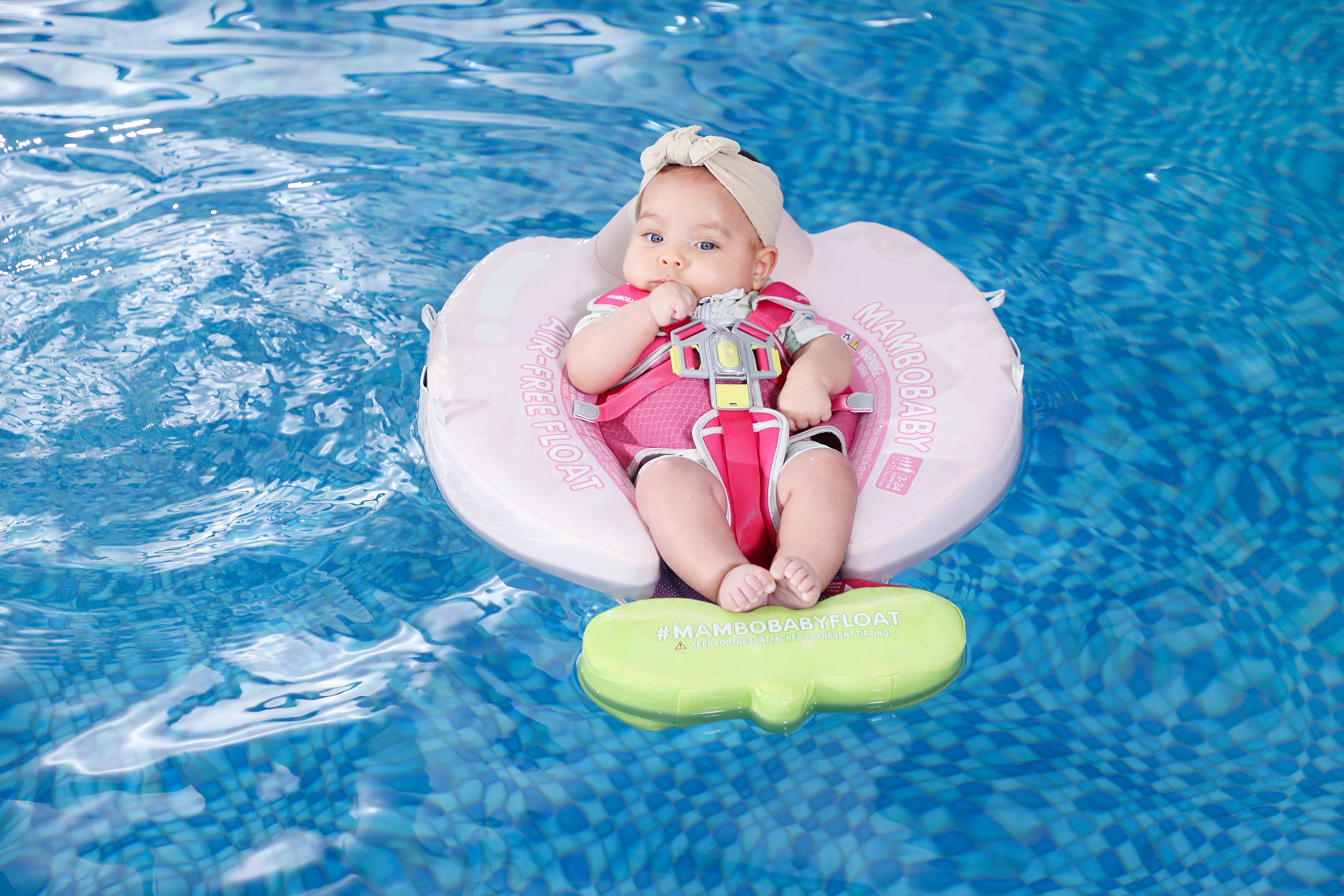 Mambobaby Yüzme Simidi - Pink Flowers, Emniyetli, Gölgelikli ve Ayak Destekli