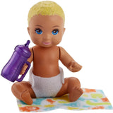 Barbie Bebek Bakıcısı Serisi Minik Bebek - Sarı  Saçlı, Mor Biberonlu FHY80