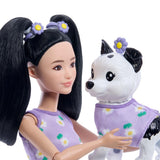 Barbie Uyumlu Dostlar Siyah Saçlı Bebek ve Köpekçiği JFP39