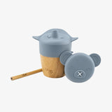 Citron 2'si 1 Arada Kapaklı ve Pipetli Organik Bambu Alıştırma Bardağı - Blue 1073636