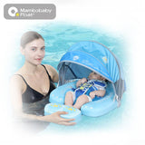 Mambobaby Yüzme Simidi - Blue Monster, Emniyetli, Gölgelikli ve Ayak Destekli