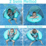 Mambobaby Yüzme Simidi - Blue Fish, Emniyetli, Gölgelikli ve Ayak Destekli