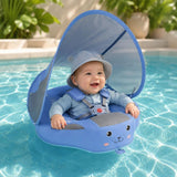 Mambobaby Yüzme Simidi - Classic Blue, Emniyetli, Gölgelikli ve Ayak Destekli
