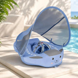 Mambobaby Yüzme Simidi - Classic Blue, Emniyetli, Gölgelikli ve Ayak Destekli