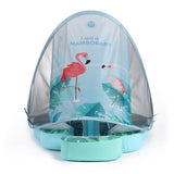 Mambobaby Yüzme Simidi - Mavi Flamingo, Emniyetli, Gölgelikli ve Ayak Destekli