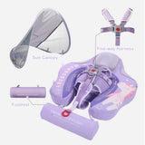Mambobaby Yüzme Simidi - Purple Unicorn, Emniyetli, Gölgelikli ve Ayak Destekli
