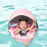Mambobaby Yüzme Simidi - Pembe Kelebek, Emniyetli, Gölgelikli ve Ayak Destekli