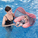 Mambobaby Yüzme Simidi - Pink Unicorn, Emniyetli, Gölgelikli ve Ayak Destekli