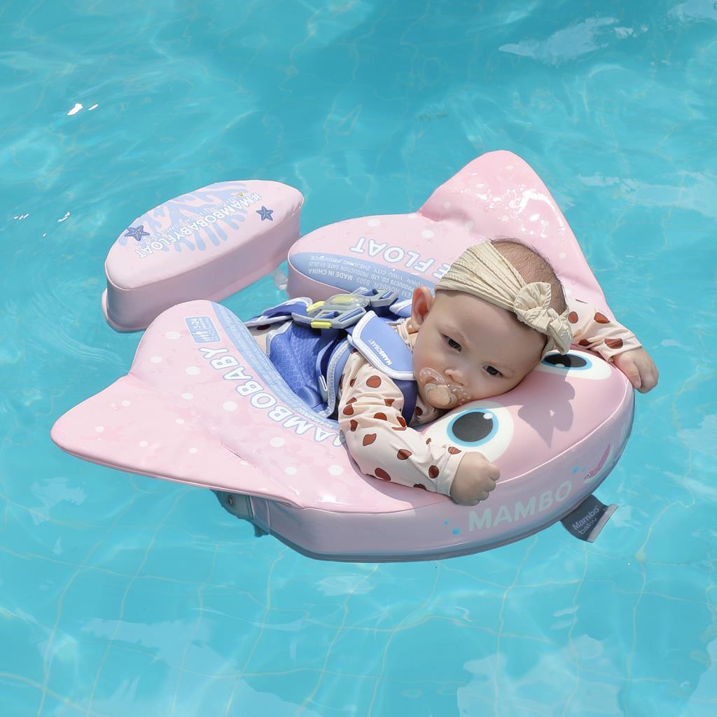 Mambobaby Yüzme Simidi - Pembe Vatoz, Emniyetli, Gölgelikli ve Ayak Destekli