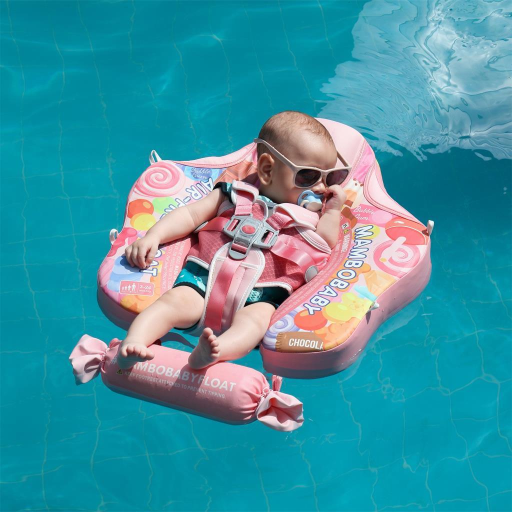 Mambobaby Yüzme Simidi - Pink Candy,  Emniyetli, Gölgelikli ve Ayak Destekli