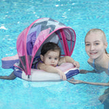 Mambobaby Yüzme Simidi - Pink Colorfish, Emniyetl Gölgelikli ve Ayak Destekli