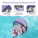 Mambobaby Yüzme Simidi - Purple Axolotl,  Emniyetli, Gölgelikli ve Ayak Destekli