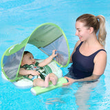 Mambobaby Yüzme Simidi - Yeşil Dino, Emniyetli, Gölgelikli ve Ayak Destekli