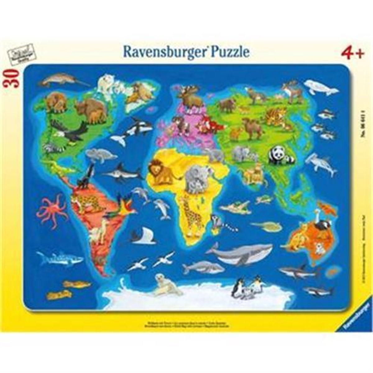 Ravensburger 30 Parça Büyük Çerçeveli Puzzle Hayvanlar Dünya Haritası 066414 | Toysall