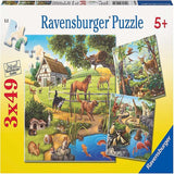 Ravensburger 3x49 Parça Puzzle Kır Evi ve Hayvanlar 092659