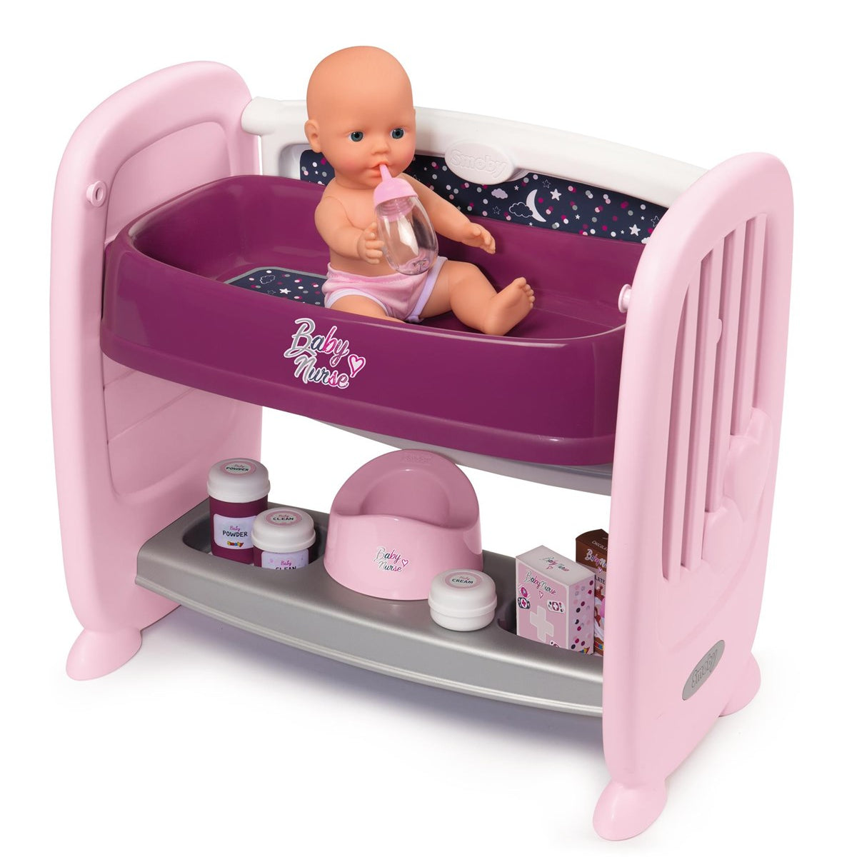 Smoby Baby Nurse 2‘si1 Arada Oyun Seti - Bebek Beşiği ve Bebek Bakım Merkezi 220353 | Toysall