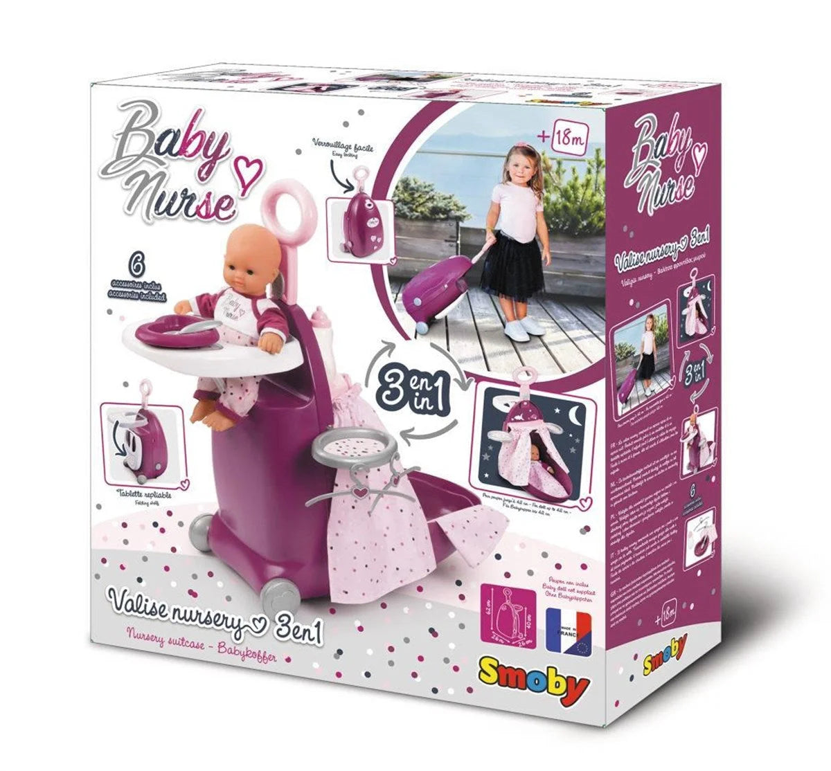 Smoby Baby Nurse 3'ü1 Arada Oyuncak Bebek Seyahat Seti 220346 | Toysall