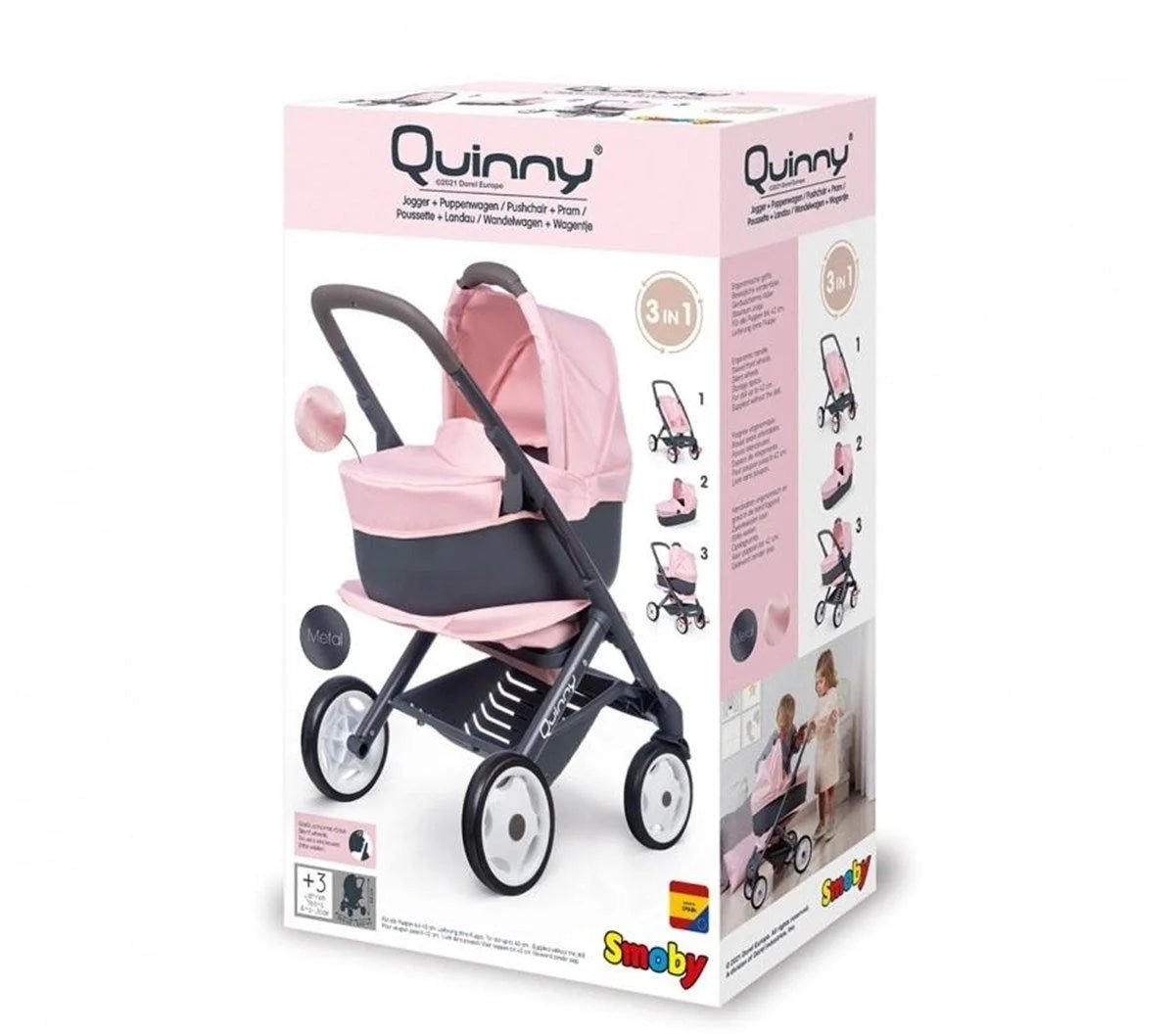 Smoby Maxi-Cosi&Quinny 3'ü 1 Arada Oyuncak Bebek Arabası - Pembe 253117 | Toysall