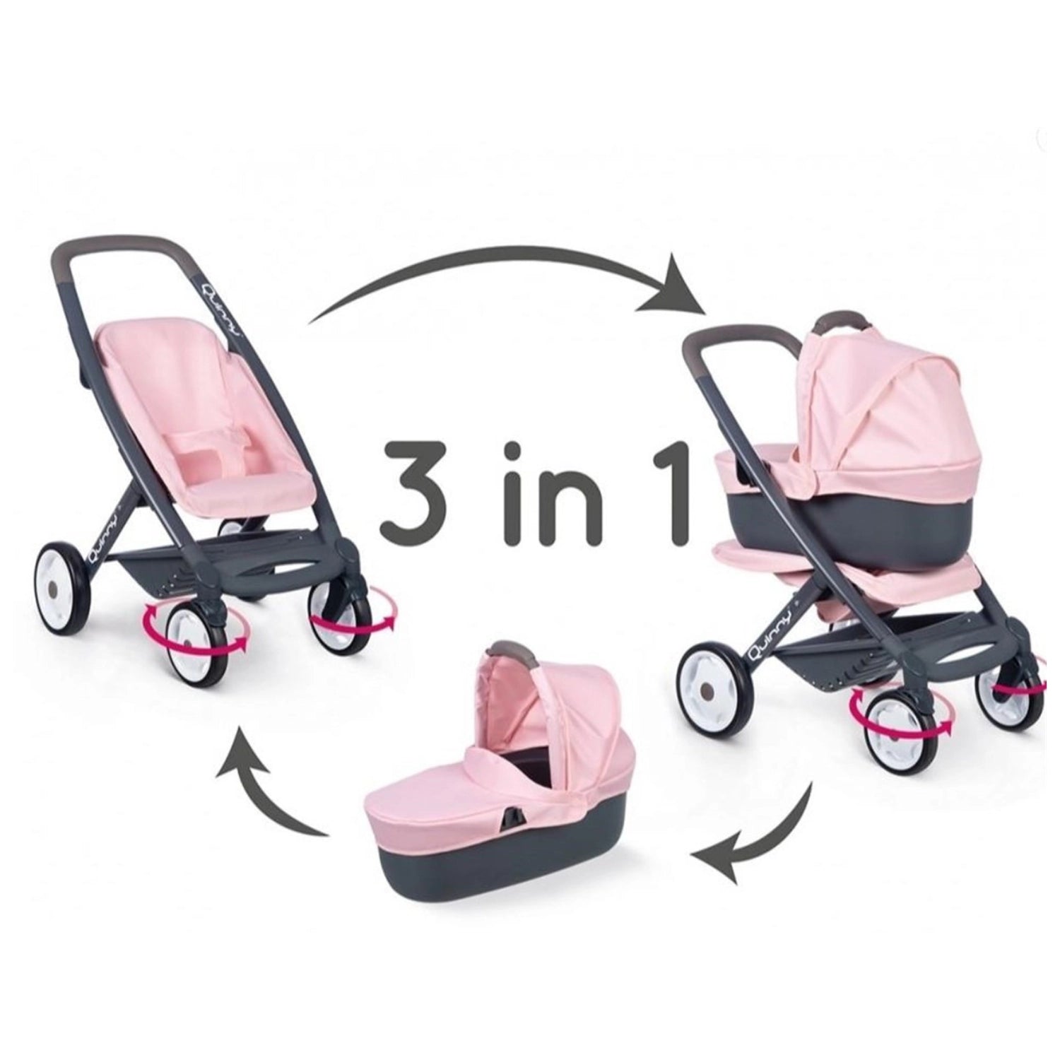 Smoby Maxi-Cosi&Quinny 3'ü 1 Arada Oyuncak Bebek Arabası - Pembe 253117 | Toysall