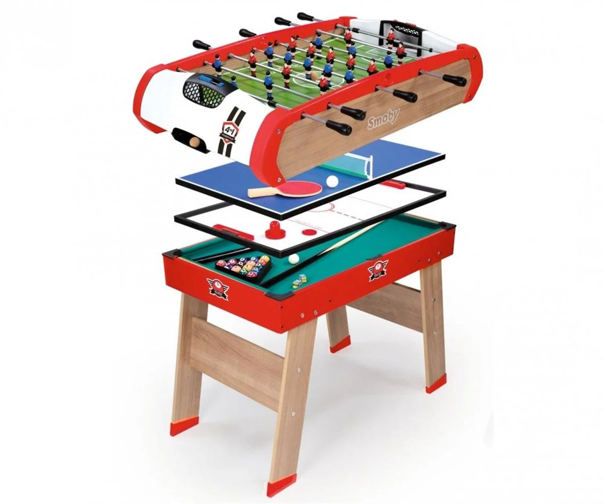 Smoby Powerplay 4 ü1 Arada Oyun Masası Seti : Langırt-Bilardo-Masa Tenisi-Hokey 640001 | Toysall